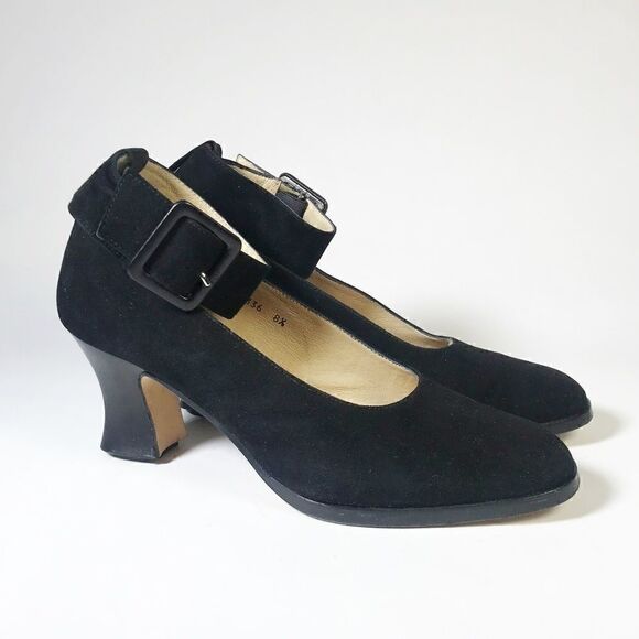 Black Suede Pumps w/Wide Ankle Strap, KC Size 8.5 - Picture 1 of 5